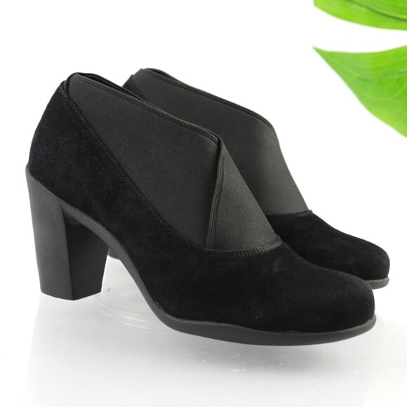 Clarks Womens Adya Luna Boots Size 7 Black Suede Block Heel Elastic Cuff Booties - Picture 2 of 11